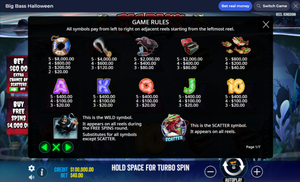 Big Bass Halloween Paytable