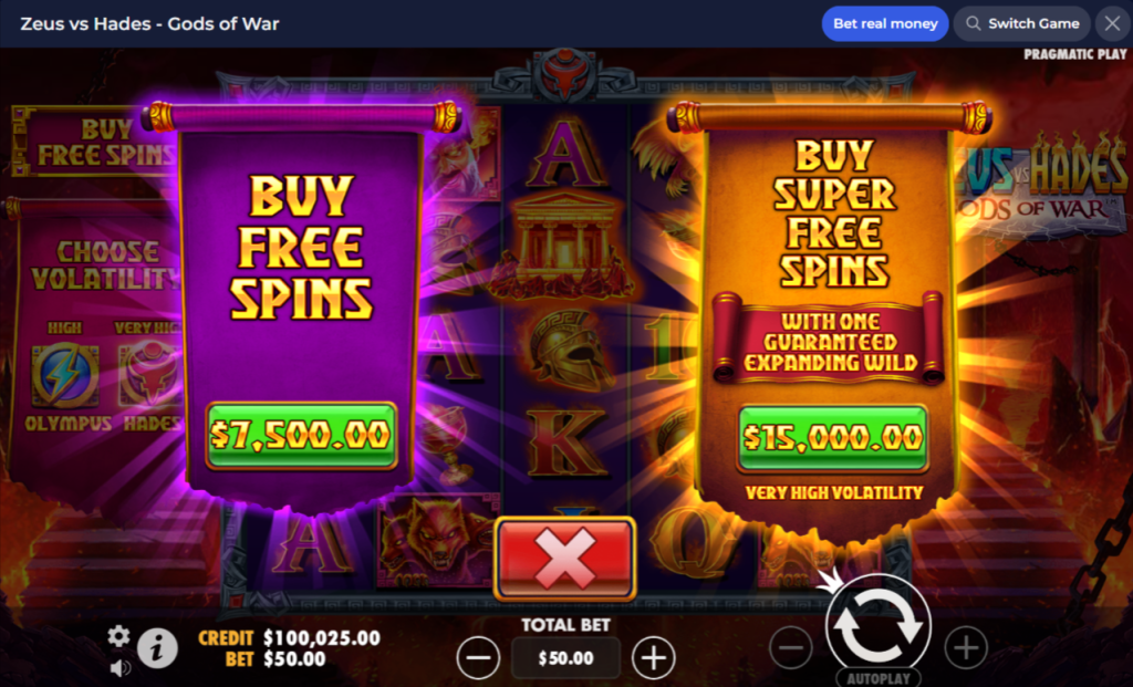 Zeus vs Hades Gods of War Buy Feature