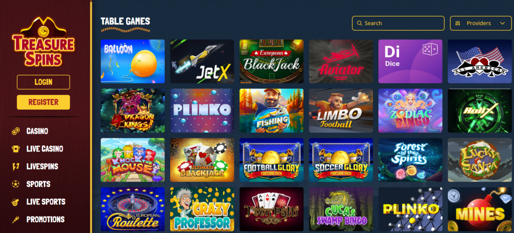Treasure Spins Casino Table Games